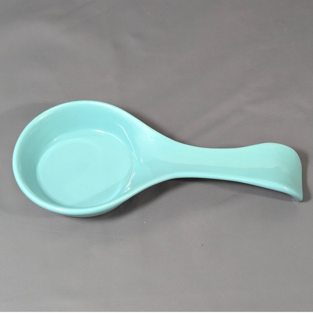 Cooks Club Turquoise Ceramic Spoon Rest Aqua Blue Ribbed Kitchen Tool 9.5 Inch